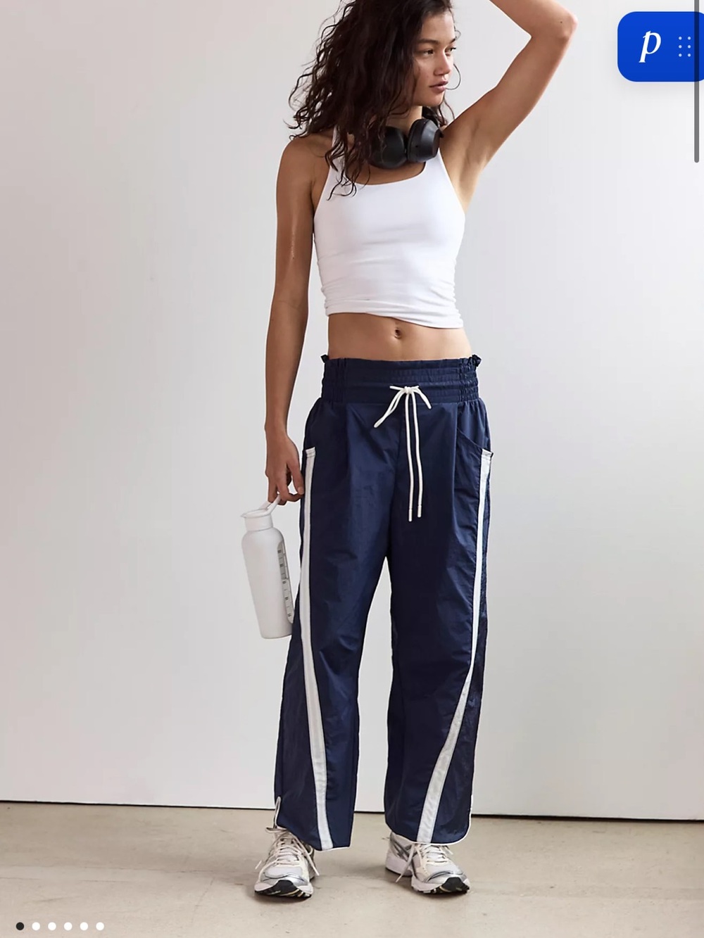 FP MOVEMENT - Champ Is Here - Women’s Navy Track Pants with White Stripe